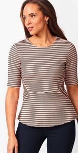 Talbots pink & navy striped peplum blouse